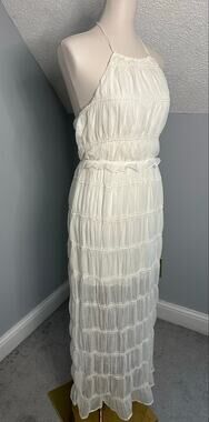 NWT Thirty/Thirty LA Cream Tiered Chiffon Maxi Dress Sz XL Satin Halter Details